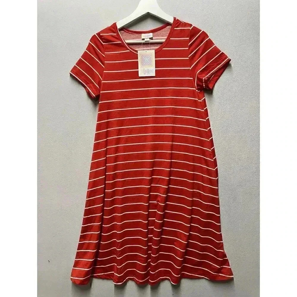 NWT LuLaRoe Size XS Red And‎ White Stripes Jessie Dress With Pockets